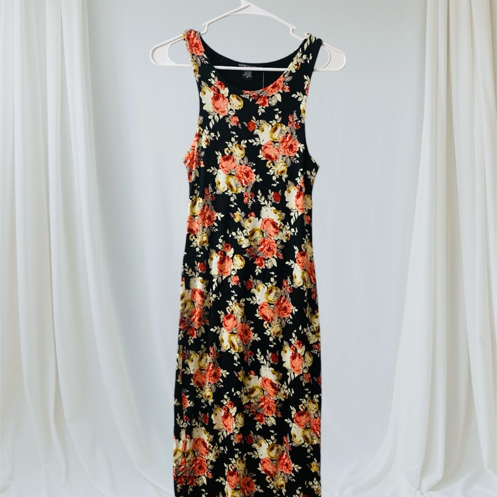 Orange and Pink Maxi Sheath Dress with Scoop Neck